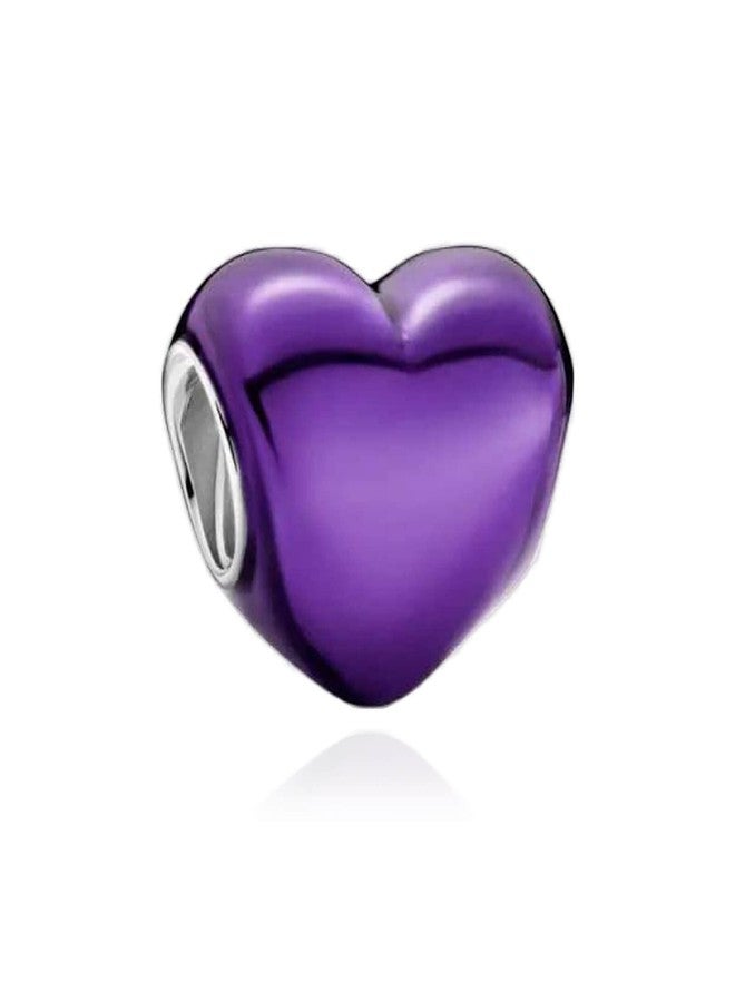 DATOUQI Metallic Purple Heart Charm for Bracelets Necklace 925 Sterling Silver Charms for Women - Image 1